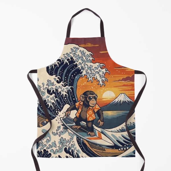 Item preview, Funny Chimpanzee Surfer Kanagawa Wave Japanese Sunset Vintage Boys Girls Kids designed and sold by FurryHavenPH.