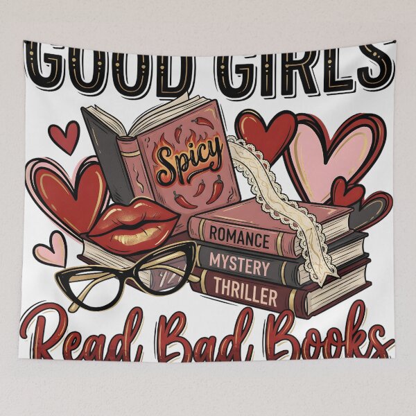 Item preview, Good Girls Read Bad Books Spicy Romance Reader Design with Books Hearts and Glasses designed and sold by mademouthy.