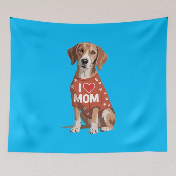 Item preview, Beagle Wearing a red Shirt with paw Prints Text I Love MOM designed and sold by fantasticdesign.
