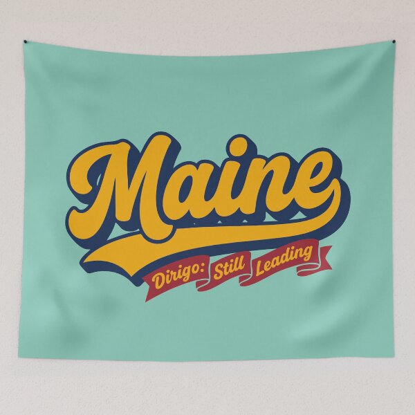 Item preview, Maine Vintage Retro Script Design with Dirigo Still Leading Slogan Ribbon designed and sold by Cozy-Old-Pub.