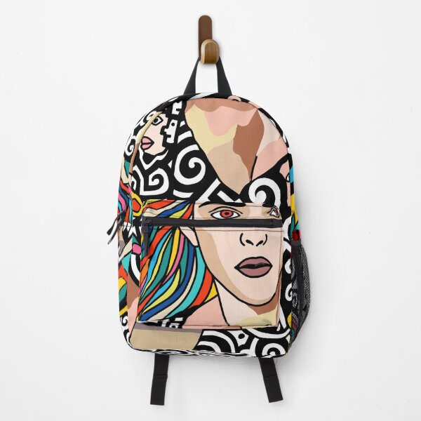 Item preview, Evil Spirit Guardian Colorful Surreal Tattoo Woman Psychedelic Abstract Fantasy Artwork designed and sold by DrawHandArt.