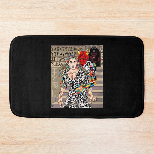 Item preview, Evil Spirit Guardian Colorful Surreal Tattoo Woman Psychedelic Abstract Fantasy Artwork designed and sold by DrawHandArt.
