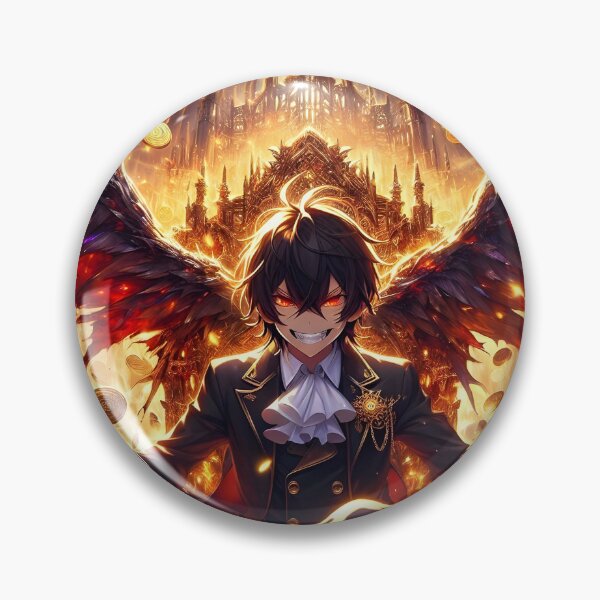 Item preview, Divine Greed: Aristocratic Anime Demon King on Golden Coin Throne with Blazing Dark Wings designed and sold by MouradStudio.