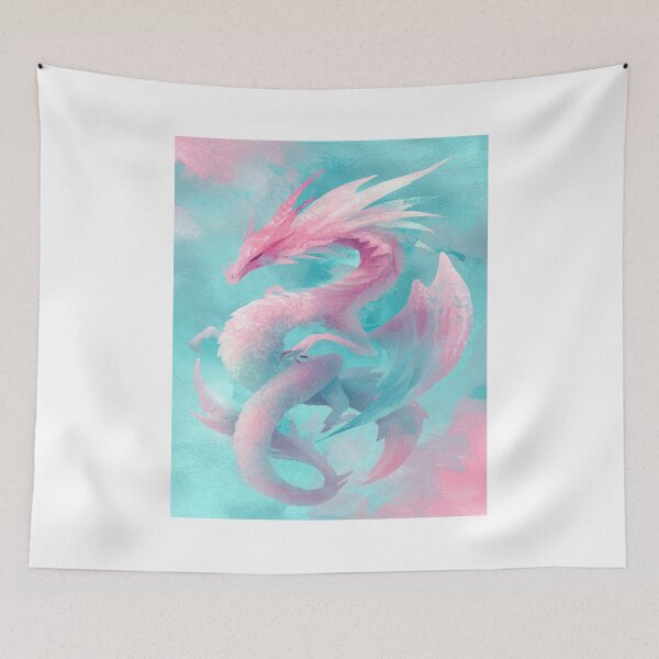 Item preview, Ethereal Pastel Pink Teal Watercolor Dragon Art designed and sold by NicolasGlowArt.