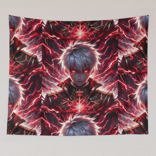 Item preview, Crimson Surge Awakening: Overpowered Anime Boy with Red Lightning and Glowing Eyes designed and sold by MouradStudio.