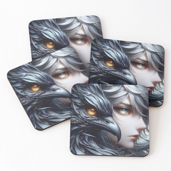 Item preview, Ethereal Bond: Silver Anime Portrait and Majestic Dark Avian Spirit Guide designed and sold by MouradStudio.