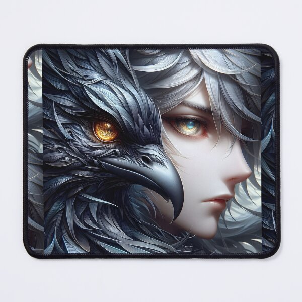 Item preview, Ethereal Bond: Silver Anime Portrait and Majestic Dark Avian Spirit Guide designed and sold by MouradStudio.