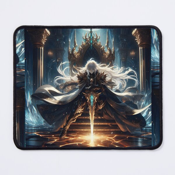 Item preview, Supreme Sovereign: White-Haired Anime Emperor on a Celestial Throne with a Glowing Golden Sword designed and sold by MouradStudio.