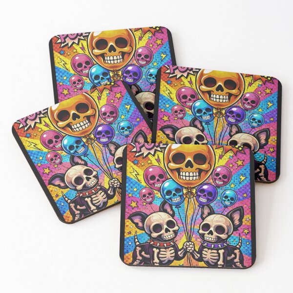 Item preview, Pop Skull Dogs – Kawaii Skeleton Dogs with Colorful Balloons designed and sold by ABsoluzen.