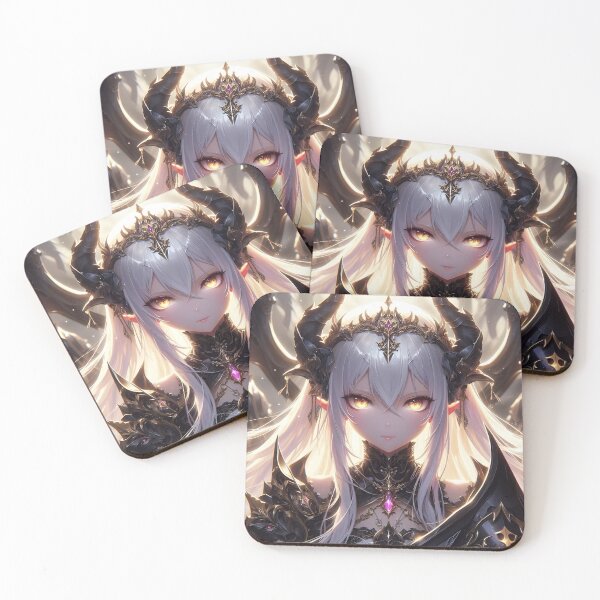 Item preview, Infernal Sovereignty: Intricate White-Haired Demon Queen with Glowing Eyes in Gothic Armor designed and sold by MouradStudio.