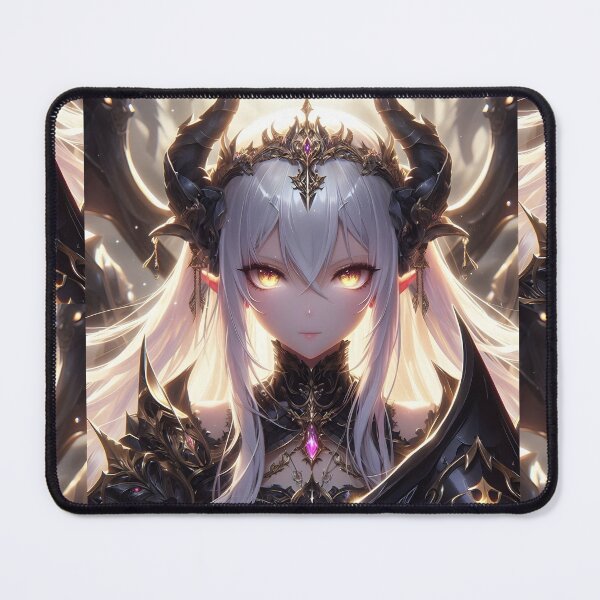 Item preview, Infernal Sovereignty: Intricate White-Haired Demon Queen with Glowing Eyes in Gothic Armor designed and sold by MouradStudio.