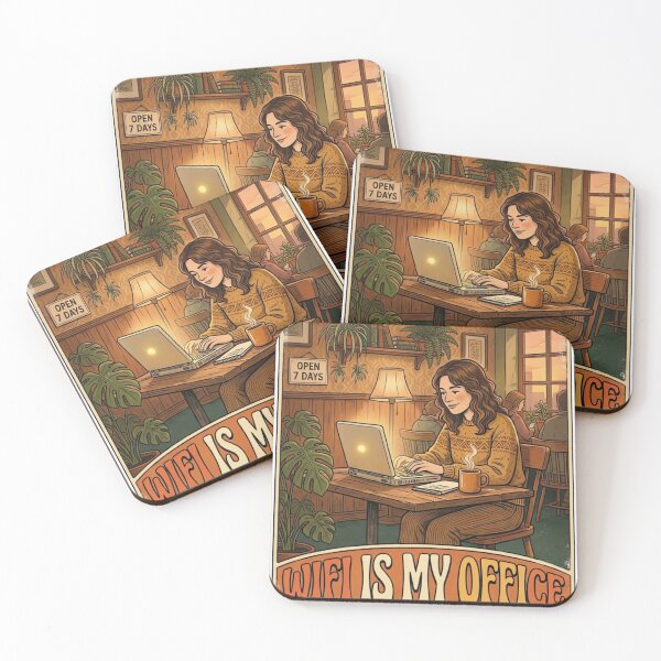 Item preview, WiFi Is My Office Cozy Coffee Shop Retro Laptop Lifestyle 70s Design designed and sold by urbinet.