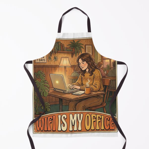 Item preview, WiFi Is My Office Cozy Coffee Shop Retro Laptop Lifestyle 70s Design designed and sold by urbinet.