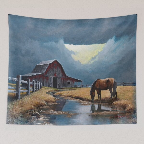Item preview, Horse at the Water’s Edge – Rustic Barn Wall Art Print designed and sold by White Buffalo Art.