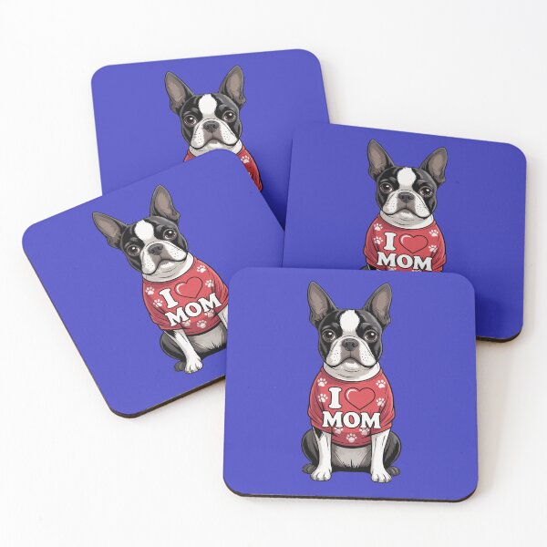 Item preview, Boston Terrier Wearing a red Shirt with paw Print Text I Love MOM  designed and sold by fantasticdesign.