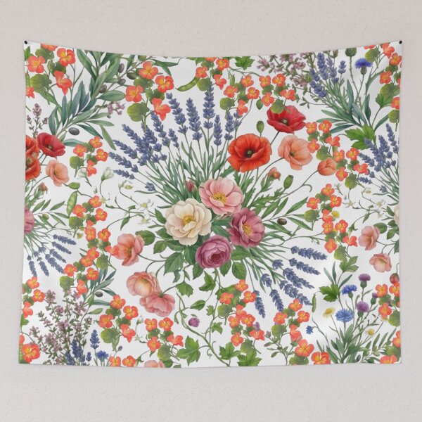 Item preview, Intricate Botanical Wildflower Pattern - Red Poppies, Lavender, and Nasturtium  designed and sold by VibranPalette.