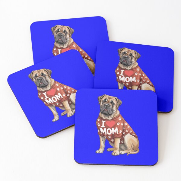Item preview, Bullmastiff Wearing a red Shirt, with paw Prints Text I Love MOM designed and sold by fantasticdesign.