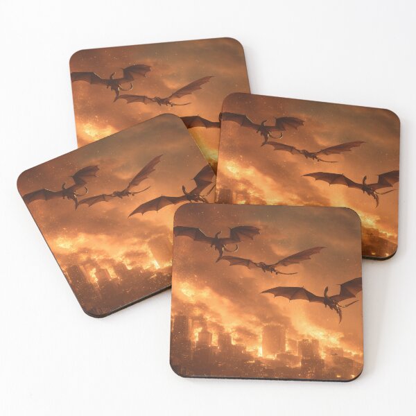Item preview, Flying Dragons Burning City Fantasy Apocalypse designed and sold by NicolasGlowArt.