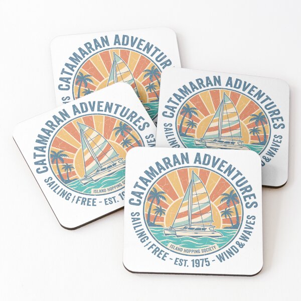 Item preview, Catamaran Adventures Sailing Vintage Retro Sailboat Sunset Island Hopping Beach Nautical designed and sold by Milasneeze.