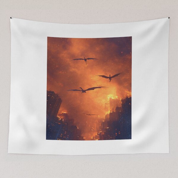 Item preview, Epic Dragons Flying Over Burning City Apocalypse designed and sold by NicolasGlowArt.