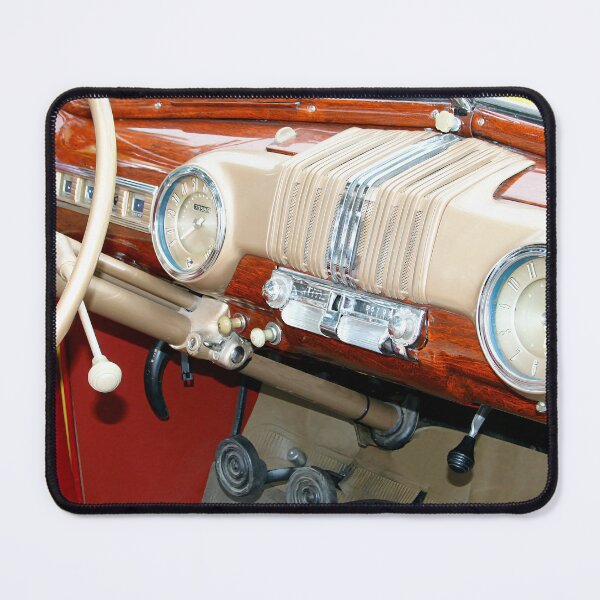 Item preview, 1947 Mercury Eight Convertible Dashboard - Vintage Classic Car Interior with Woodgrain and Chrome Details designed and sold by Peter Kraaibeek | Generative Designs and Car Art.