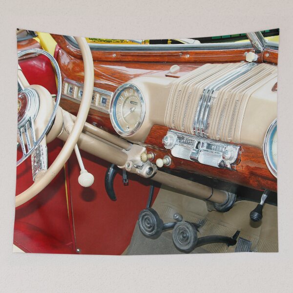 Item preview, 1947 Mercury Eight Convertible Dashboard - Vintage Classic Car Interior with Woodgrain and Chrome Details designed and sold by Peter Kraaibeek | Generative Designs and Car Art.