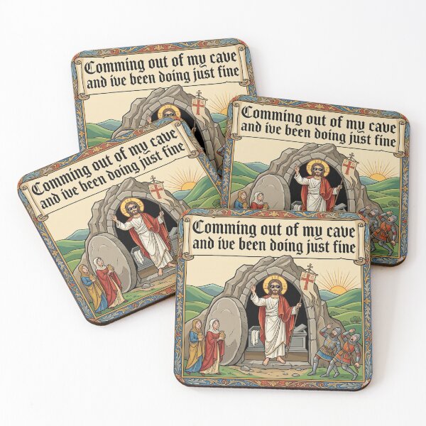 Item preview, "Coming Out of My Cave" Funny Jesus Resurrection Meme Illustration designed and sold by CiochuPL.