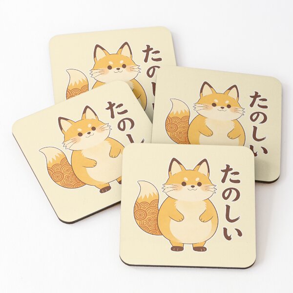 Item preview, Happy Tanoshii Fox with Traditional Japanese Wave Pattern designed and sold by zzz888.