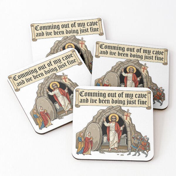 Item preview, "Coming Out of My Cave" Funny Jesus Resurrection Meme Illustration designed and sold by CiochuPL.