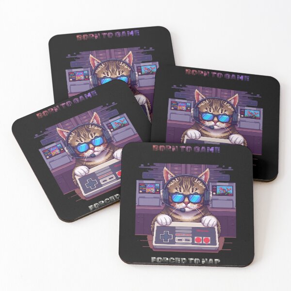 Item preview, Born To Game Forced To Nap Retro Pixel Cat designed and sold by Quotable Gear.