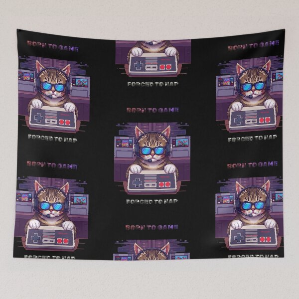 Item preview, Born To Game Forced To Nap Retro Pixel Cat designed and sold by Quotable Gear.