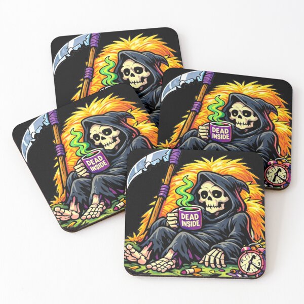 Item preview, Dead Inside Grim Reaper – Dark Humor Skeleton with Coffee designed and sold by MariDonna.