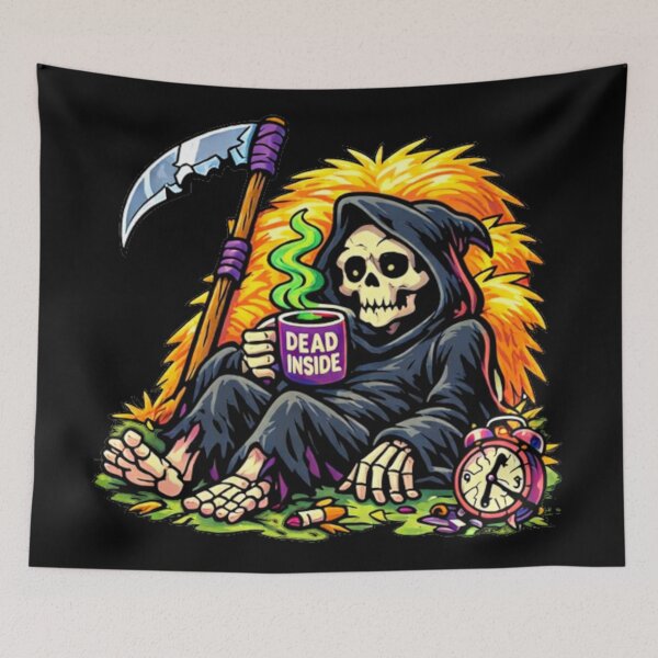 Item preview, Dead Inside Grim Reaper – Dark Humor Skeleton with Coffee designed and sold by MariDonna.