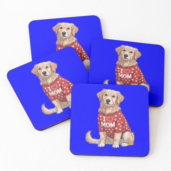 Item preview, Golden Retriever Wearing red Shirt with paw Print TEXT I Love MOM designed and sold by fantasticdesign.