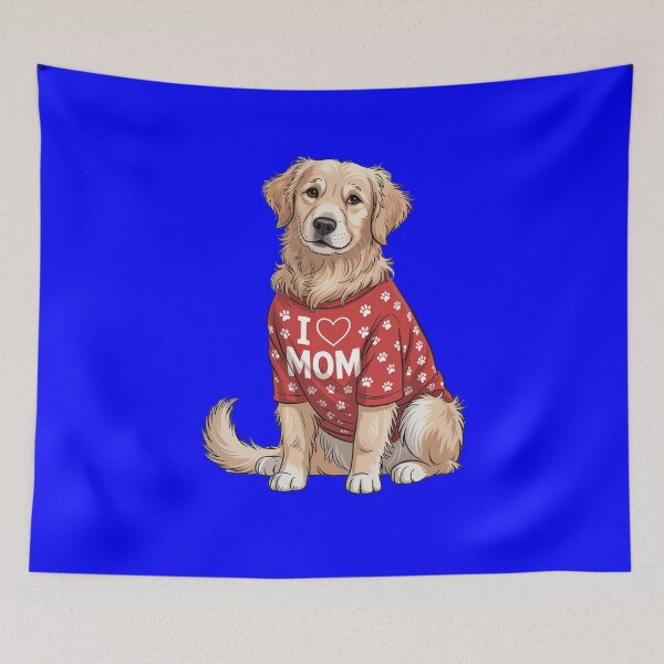 Item preview, Golden Retriever Wearing red Shirt with paw Print TEXT I Love MOM designed and sold by fantasticdesign.