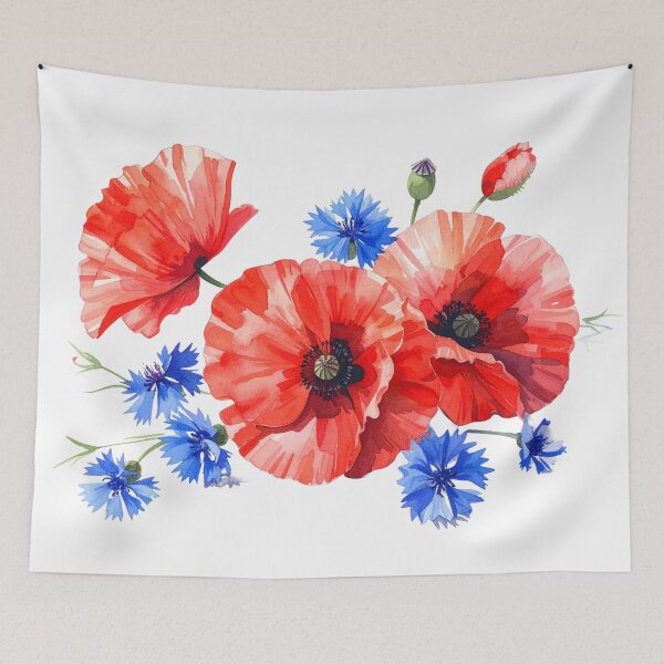 Item preview, Red Poppy and Blue Cornflower Watercolor designed and sold by Rutvain.