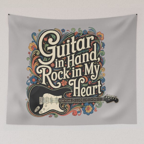 Item preview, Cosmic Guitar Rock in Heart - World Music Day Tribute Art Design designed and sold by Art-Arcade6.