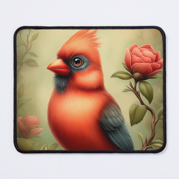 Item preview, Red Cardinal with Pink Flowers designed and sold by PetsArt.