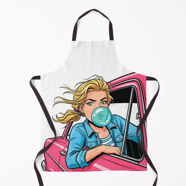 Item preview, Retro Girl Blowing Bubble Gum in Pink Vintage Car designed and sold by PopDesignStyle.