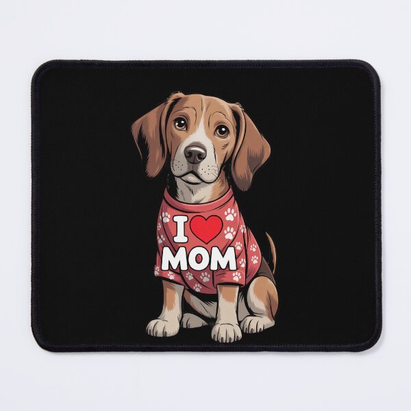 Item preview, Hound Dog Wearing a red Shirt with paw Print Text I Love MOM  designed and sold by fantasticdesign.