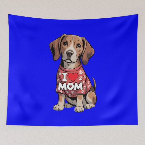 Item preview, Hound Dog Wearing a red Shirt with paw Print Text I Love MOM  designed and sold by fantasticdesign.