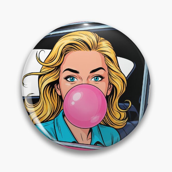Item preview, Fun Girl Blowing Pink Bubblegum Bubble in Pink Car designed and sold by PopDesignStyle.