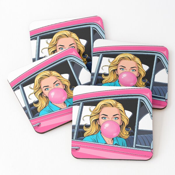 Item preview, Fun Girl Blowing Pink Bubblegum Bubble in Pink Car designed and sold by PopDesignStyle.
