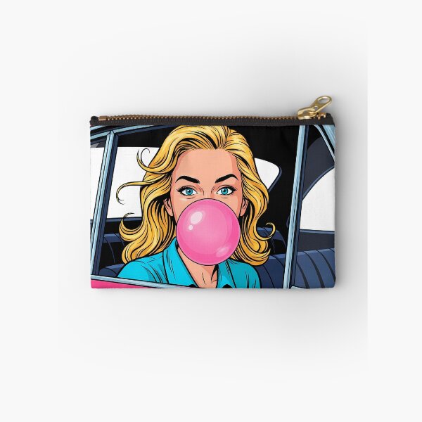Item preview, Fun Girl Blowing Pink Bubblegum Bubble in Pink Car designed and sold by PopDesignStyle.