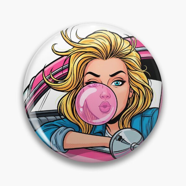 Item preview, Retro Girl Blowing Pink Bubble Gum in Pink Car designed and sold by PopDesignStyle.