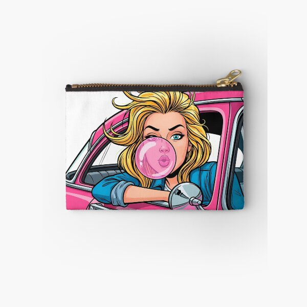 Item preview, Retro Girl Blowing Pink Bubble Gum in Pink Car designed and sold by PopDesignStyle.