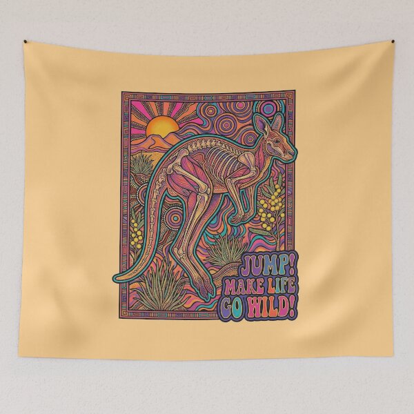 Item preview, "Jump! Make Life Go Wild" Psychedelic Kangaroo - Retro Trippy Marsupial Art Print designed and sold by FreiherrPK.