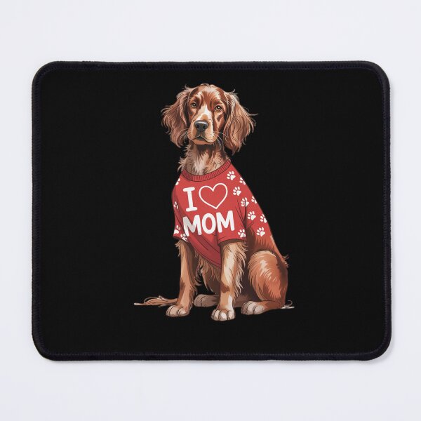 Item preview, Irish Setter Wearing a red Shirt, paw Prints Text I Love MOM designed and sold by fantasticdesign.