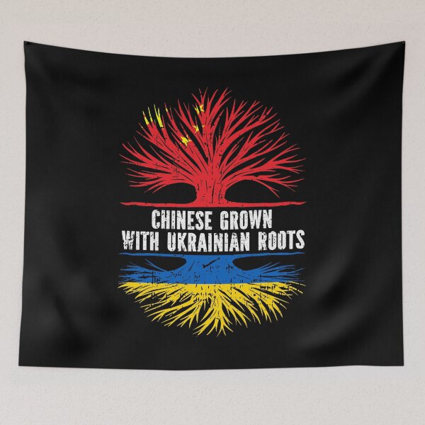 Item preview, Chinese Grown with Ukrainian Roots Flag designed and sold by CosmoKitsch.