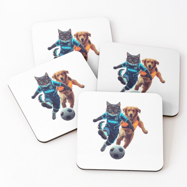 Item preview, Cyberpunk Cat and Dog Playing Future Soccer designed and sold by Quotable Gear.